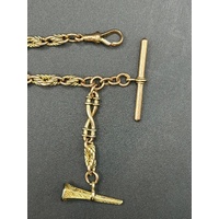 Unisex 9ct Rose Gold Vintage Albert Pocket Watch Chain with Fob and Horn Charm