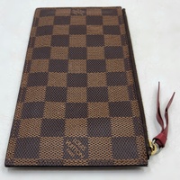 Louis Vuitton Damier Ebene Zipper Pouch Brown Checkered Red Interior