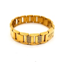 GUESS Frontier Mens Gold Plated Stainless Steel Crystal Flat Chain Bracelet 19cm