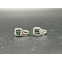 Ladies 10ct White Gold Diamond & Blue Gemstone Earrings