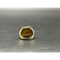Mens 9ct Yellow Gold Checkered Shield Ring