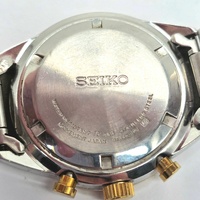 Seiko Chronograph 100M Mens Two Tone Watch White Dial Quartz 6T63-00F0
