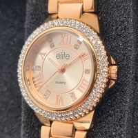 Elite 5081077 Ladies Watch Rose Gold Tone Crystal Bezel Dial Tin Box
