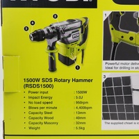 Ryobi RSDS1500-K 1500W SDS+ Corded Rotary Hammer Drill Kit Case & Accessories