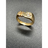 Mens 18ct Yellow Gold Round Single Diamond Ring (Pre-Owned)