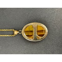 Ladies 14ct Yellow Gold Cable Belcher Chain + Tiger's Eye Pendant (Pre-Owned)