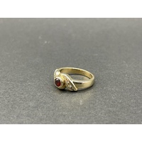 Ladies 9ct Yellow Gold Red Gemstone and Diamonds Ring