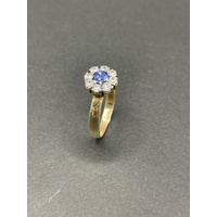 Ladies 9ct Yellow Gold Blue Gemstone and CZ Ring
