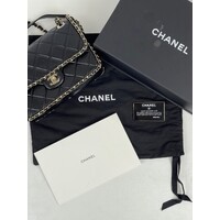 Black Quilted Quilted Calfskin Medium Running Chain Around Flap Handbag