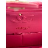 Chanel Dark Pink Quilted Grained Caviar Medium Handbag Double Flap 