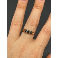 Ladies 9ct Yellow Gold Unique Diamond and Dark Blue Gemstone Ring