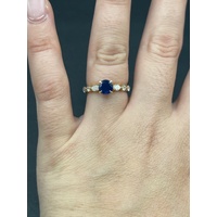 Ladies 18ct Yellow Gold Blue Sapphire and Diamond Ring