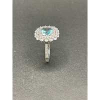 Ladies 925 Sterling Silver Aqua Gemstone Ring