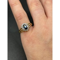 Ladies 9ct Yellow Gold Blue Gemstones and Diamonds Ring