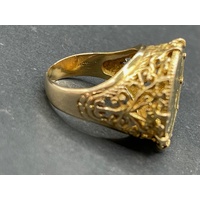 Mens 18ct Yellow Gold Round Sovereign Coin Ring
