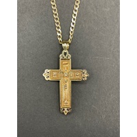Unisex 9ct Yellow Gold Curb Link Necklace with Crucifix Pendant