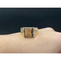 Mens 9ct Yellow Gold Brown Gemstones Ring