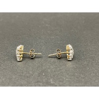 Ladies 9ct Yellow Gold Diamond Cluster Stud Earrings