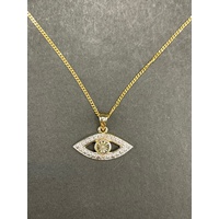 Childs 9ct Yellow Gold Curb Link Necklace & Evil Eye Pendant