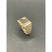 Mens 9ct Yellow Gold Diamond Ring
