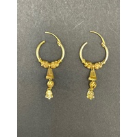 Ladies 22ct Yellow Gold Round Hoop Dangle Earrings