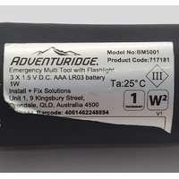 Adventuridge Emergency Multi Tool with Flashlight Torch Black Silver BM5001