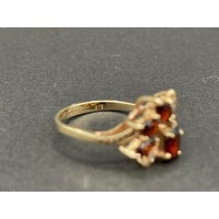 Ladies 9ct Yellow Gold Red Gemstones and Diamonds Ring