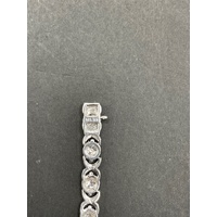 Ladies 925 Sterling Silver Fancy Link Diamond Tennis Bracelet
