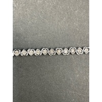 Ladies 925 Sterling Silver Heart Link Diamond Tennis Bracelet