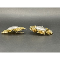 Ladies 18ct Two Tone Gold Flower Stud Earrings