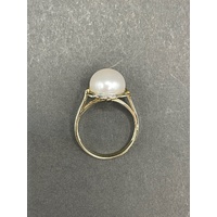 Ladies 9ct Yellow Gold White Pearl Ring