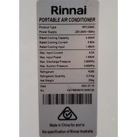 Rinnai RPC35MC 3.4kW Cooling Only Portable Air Conditioner Remote Sash and Tube