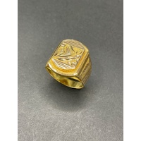 Mens 21ct Yellow Gold Pattern Ring