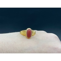 Unisex 22ct Yellow Gold Orange Gemstone Ring