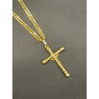 Unisex 18ct Yellow Gold Tight Curb Link Necklace & Crucifix Pendant