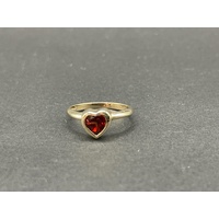 Ladies 9ct Yellow Gold Heart Shape Red Gemstone Ring