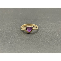 Ladies 9ct Yellow Gold Purple Gemstone and Diamonds Ring