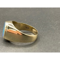 Mens 9ct Yellow Gold Blue Opal Ring