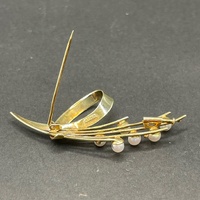 Ladies 14ct Yellow Gold White Pearl Bouquet Brooch