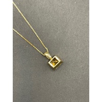 Ladies 18ct Yellow Gold Box Link Chain & Orange Gemstone Pendant