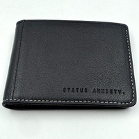 Status Anxiety Mens Leather Bi Fold Genuine Wallet Black with Gift Tin