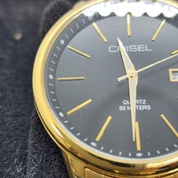 Chisel Gold Tone Black Dial Date Watch 50M Water Resistant 5829160