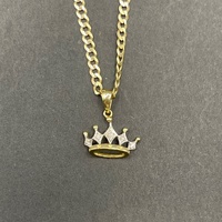 Ladies 10ct Yellow Gold Curb Link Necklace & Crown Pendant