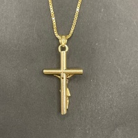 Unisex 14ct Yellow Gold Box Link Chain & Crucifix Pendant