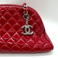 Chanel Red Quilted Patent Leather Just Mademoiselle Bowling Shoulder Bag