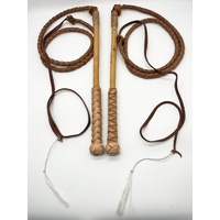 Large View Hide Stockwhips Pair 4 Plait 6ft Leather Whips Dual Training Whips