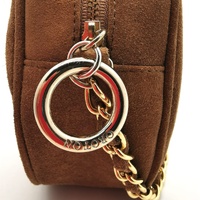 Oroton Suede Round Shoulder Bag Chain Strap Emblem Design Vintage Style