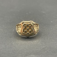 Mens 9ct Yellow Gold Shield Ring