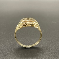 Mens 9ct Yellow Gold Checkered Shield Ring