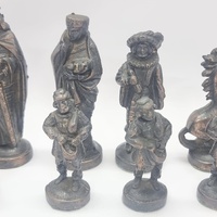 Vintage Metal Chess Set Brass Bronze Chessmen 32 Piece Mid Century